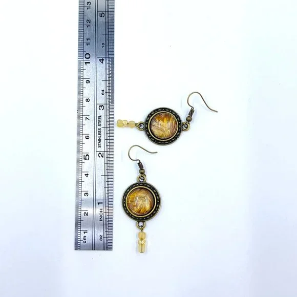 New / Handcrafted - Beautiful Copper & Gold Paint Skin Beaded Fishhook Earrings - Picture 7 of 7